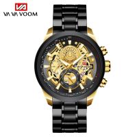 VAVA VOOM Business Mans Watches Quartz Watch Luxury Mens Wrist Watch Black Gold Stainless Steel Case Waterproof Wristwatch