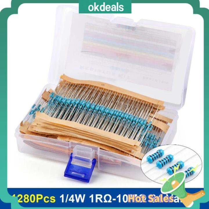 OKDEALS 1280 Pcs 1/4 Watt Resistor Kit 64 Values 1 Ohm-10M Ohm Metal