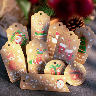 【cw】50PcsSet Merry Christmas Painted Tag Creativity Kraft Paper R Xmas Tree Santa Card DIY Party New Year Gift Decoration
