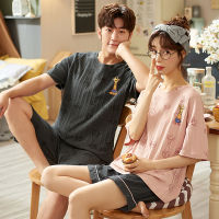 SLPBELY Couple Pajamas Set Homewear Summer Moon Printed Casual O-Neck Short Sleeve Shorts Pyjamas Lovers Sleepwear Pijamas Set