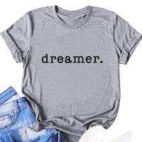 เสื้อยืดคอกลมแขนสั้นลายอักษร Dreamer 15 สี สําหรับผู้หญิง BY014S-5XL