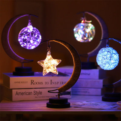 LED Moon Light Rope Iron Art Sepak Takraw Ball Lamp Romantic Holiday Decor Night Light BatteryUSB Base Christmas Gifts