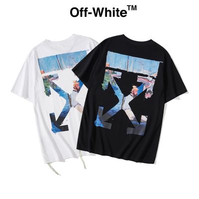 g2ydl2 Off-white ของแท้ 100% เสื้อยืดลําลอง แขนสั้น คอกลม พิมพ์ลาย โอเวอร์ไซซ์ แนวสตรีท อเนกประสงค์ แฟชั่นสําหรับผู้ชาย และผู้หญิง