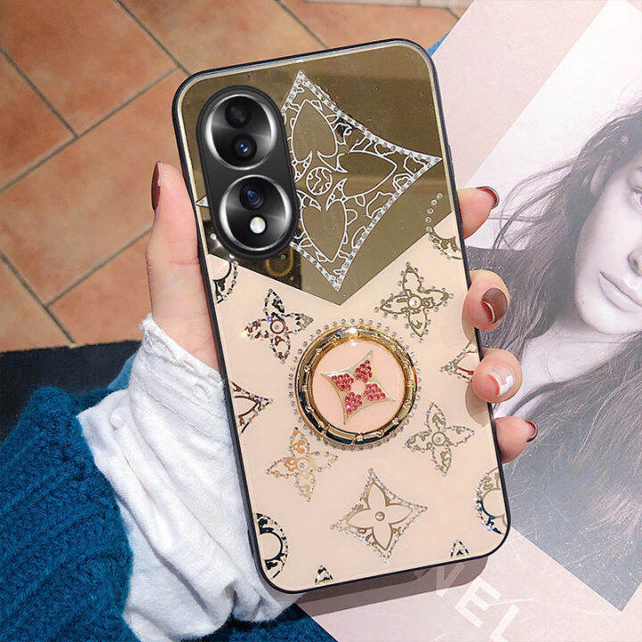 เคสโทรศัพท์สำหรับ-honor-90-pro-เคสโทรศัพท์แบบมีห่วงเปลือกกระจกสำหรับ-honor-เคส-honor-90pro-ดีไซน์รูปใบโคลเวอร์พร้อมสายคล้อง