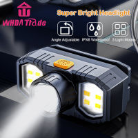 ไฟฉายไฟฉายคาดศีรษะ Led สวมหัวสำหรับตกปลา3หัวแบบชาร์จได้กลางแจ้งกันน้ำแบบพกพาตอนกลางคืน