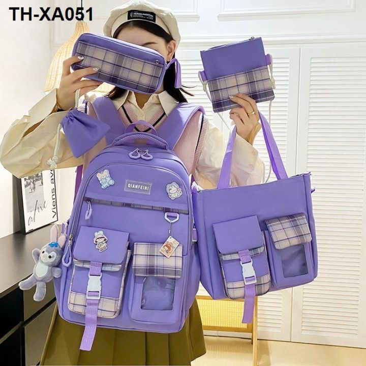 five-piece-schoolbag-female-2023-new-large-capacity-junior-high-school-student-girl-backpack-campus-primary
