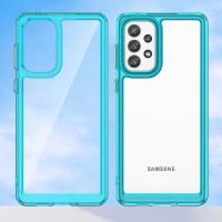 เคสโทรศัพท์แบบใสขอบนิ่มสำหรับ Samsung Galaxy A73 A53 A33 5G เคสสีลูกอมด้านหลัง PC