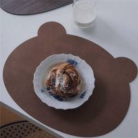 Double Side PU Leather Placemat Dining Table Mat Cute Bear Waterproof Insulated Pad Children Bowl Coaster Desktop Decoration