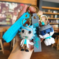 【jw】◐  Rick e morti dolls chaveiros desenhos animados figuras de anime moda bonito para carro sacos pingente porta-chaves presente aniversário crianças 2023