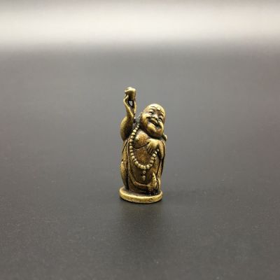 สะสมทองเหลืองจีนแกะสลัก M Aitreya พระพุทธรูปมือยกหยวน Bao ที่สวยหรูรูปปั้นขนาดเล็ก ~