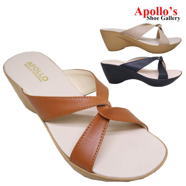 Apollo 7175 Marikina Made Ladies Wedge Sandals Mocha Tan Black 