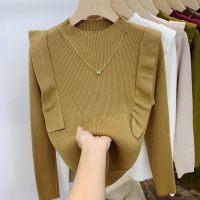 ♘¤● 2023 Temperament Knitwear Womens Design Sense Slim-Fit Bottoming Shirt Top Fashionable Western Style Autumn Winter