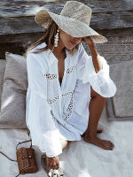 บิกินี่ Cover-Ups ชุดว่ายน้ำฤดูร้อน Lace Tunic เสื้อชุดชายหาดผู้หญิงชุดว่ายน้ำ Beach Cover Up Boho Beachwear สีขาว Dresses