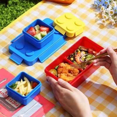 [HOT QIKXGSGHWHG 537] กล่องอาหารกลางวันปิดผนึกแบบพกพาที่มีสีสันบล็อกประกบเด็กนักเรียนกล่องเบนโตะ