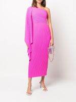 【jw】☊  Miyake Pleated 2023 Vestido Designer Color Asymmetry Shoulder Flying Sleeve Evening Prom Robe