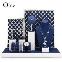 Oirlv Blue Microfiber Jewelry Window Display Set Jewelry Exhibited Stands Props For Watch Bangle Earrings Necklace