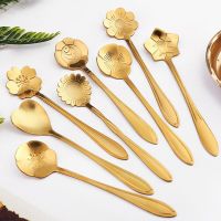 Holiday Discounts 8PCS Flower Spoons Set Small Teaspoons Stainless Steel Coffee Spoons Lovely Ice Cream Dessert Spoons Spoon Set Dinnerware Set