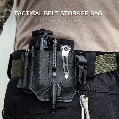 № Leather Sheath Case Tactical Multifunction Belt Tool EDC Pocket Organizer Outdoor Camping Hanging Waist Belt Flashlight Pouch