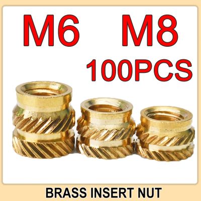 100pcs M6 M8 Insert Brass Nut Hot Melt Knurled Thread Heat Inserts Embedment Copper Nut Embed Pressed Fit into Holes for Plastic