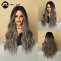 Smoky Grey Long Wave Women Wig Heat Resistant Synthetic Wig High Quality Lolita Cosplay Party Daily Use Middle Part Hair Wig  Hair Extensions Pads