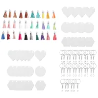 120Pcs Acrylic Blank Ornaments Set with Tassels, Key Chain Rings, Jump Rings for DIY Keychain Making Festival Decoration