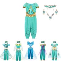 VOGUEON Arabian Princess Aladdin Jasmine Fancy Costume Children Girls Sequins Halloween Party Cosplay Dress Up Outfit Clothes