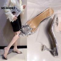 MURIOKI Transparent Thick Heel Pointed Slippers All-Match Low-Top Sandals