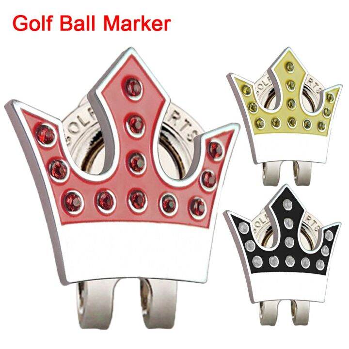 gog-1pc-golf-ball-marker-with-magnetic-cap-clips-3-colours-red-yellow-black-crown-with-rhinestone-for-golfer-gift-dropshipping