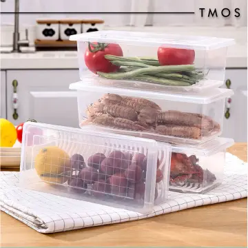 Refrigerator Food Storage Box with Drain Layer and Lid