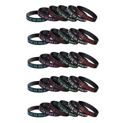 30 Pieces Motivational Bracelets Set Black Motivational Silicone Wristbands Motivational Silicone Bracelets for Men and Women Black