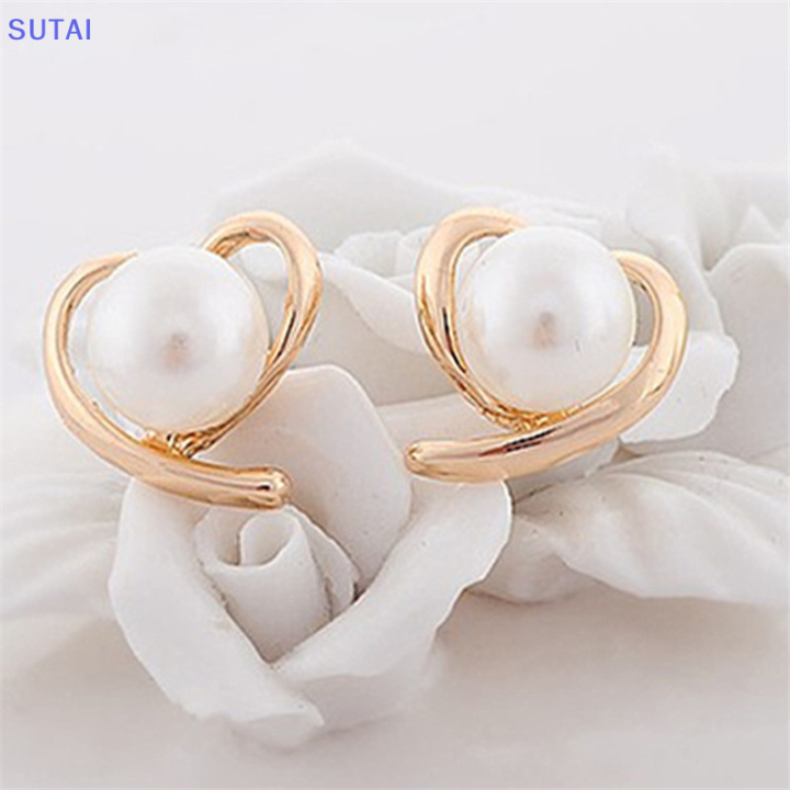 lowest-price-sutai-ต่างหูมุกเทียมสำหรับผู้หญิงต่างหูรูปหัวใจสีทองของขวัญวันคริสต์มาสต่างหูแบบแปลก