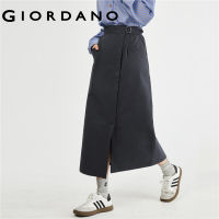 GIORDANO Women Skirts Belted Waist Split Front Long Skirts Quality 100% Cotton Calf Length Simple Fashion Casual Skirts 18463222