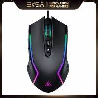 EKSA เมาส์เกมสายยูเอสบีสำหรับนักเล่นเกม Mouse Gaming RGB EM100ความละเอียด8000 DPI พร้อมแบ็คไลท์6สี7ปุ่มตั้งโปรแกรมได้สำหรับแล็ปท็อปพีซี