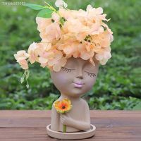 ◆☄ Vivid Appearance Stable Base Planters Pot with Drainage Holes Cute Girls Head Face Shape Resin Flower Pot Home Supplies