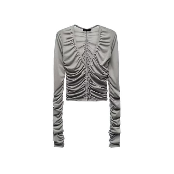 ras-zaraanti-เสื้อยืดรัดรูปกระดุมสองแถวแขนยาวสั้นพิมพ์ลายเสื้อผ้าแบบผ้าไหม3067044ออนไลน์