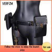 VERFZM SHOP เรโทร กระเป๋าคาดเอว พียู PU สไตล์สตรีมพังค์ เข็มขัดรัดเอว อุปกรณ์เสริมเครื่องแต่งกาย สีดำสีดำ กระเป๋าใส่เงิน สำหรับผู้ชาย