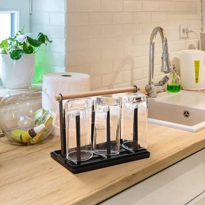 Bottle Holder,Dish Drainer Bottles,6 Bottle Stand, Metal Cup Holder with Drip Tray and Bottle Dryer for Bottles and Cups