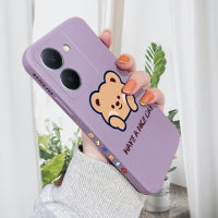 เคสโทรศัพท์เคส Hp สำหรับ VIVO Y27 5G เคสโทรศัพท์ดีไซน์ลายการ์ตูนน่ารักหมีสุขสันต์ขอบสี่เหลี่ยมปลอกซิลิโคนน้ำคลุมทั้งหมดเคสป้องกันกล้อง