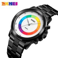 SKMEI Fashion Men Quartz Wristwatches Waterproof Colorful Dial Quartz Business Watches For Men Watch LED Light Relogio Masculino