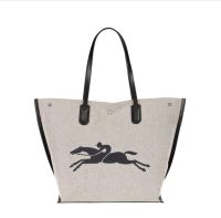 2023 Longchamp New Canvas Bag Large Long Handle Tote Bag Single Shoulder Crossbody Handbag Womens Shopping Bag Embroidered Horse Logo