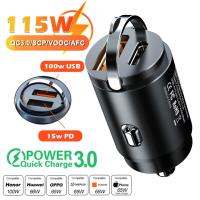 QC3.0 PD Car Charger 5A Fast Charging 2 Port 12-24V With Charger Mini USBC Ring Pull Car Hidden Charger Car K3T1