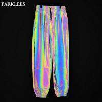 Colorful Rainbow Reflective Pants Men Hip Hop Dance Fluorescent Trousers Mens Casual Harajuku Night Sporting Jogger Pants Male