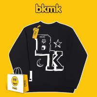 BKMK เสื้อสเวตเตอร์คอกลมแฟชั่นพิมพ์ลายเสื้อแจ็คเก็ตแขนยาวไฮสตรีทไฮเอนด์สำหรับคู่รักฤดูใบไม้ผลิ