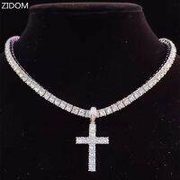 Men Women Hip Hop Cross Pendant Necklace with 4mm Zircon Tennis Chain Iced out Bling Necklaces HipHop Jewelry Fashion Gift Fashion Chain Necklaces