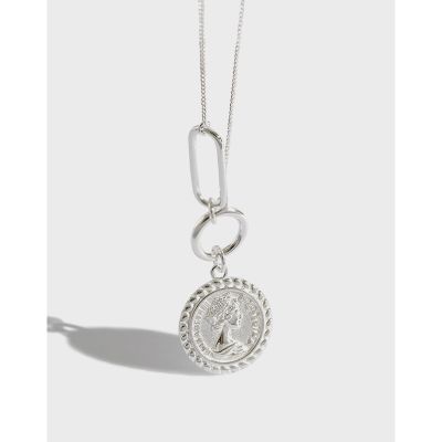[COD] HXL516 Korean Sterling Necklace Elizabeth Portrait Coin Womens Chain Decoration