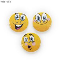 30pcs 2 Hole Mixed Smiling Face Expression Round Wood Buttons Crafts 25mm Decor Clothing Sewing Scrapbooking Haberdashery