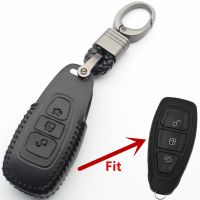 hgjmgkkk FLYBETTER Genuine Leather 3Button Smart Key Case Cover For Ford Focus/C-Max/Mondeo/Kuga/Fiesta/S-Max/Grand/Ecosport L482