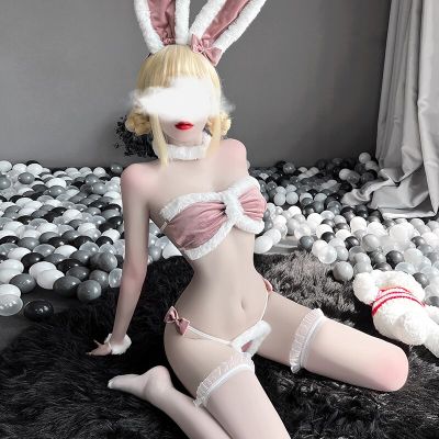 Deluxe Wistiti Three-Point Style Sexy Lingerie Set Bunny Girl Role Play Uniform Allure Backless Chest Wrap Bandage White Tail