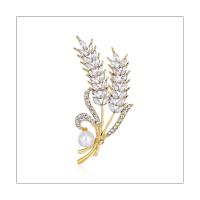 Wheat Brooch Pin for Women with Faux Pearl&amp; Rhinestone Crystal for Wedding Party Prom Gift Lapel Pin Accessories