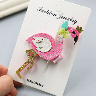 10pcsset Pink Flamingo Hair Clip Glitter Hair Barrette Fashion Bird Animal Princess Hairpins on Card Kids Gift